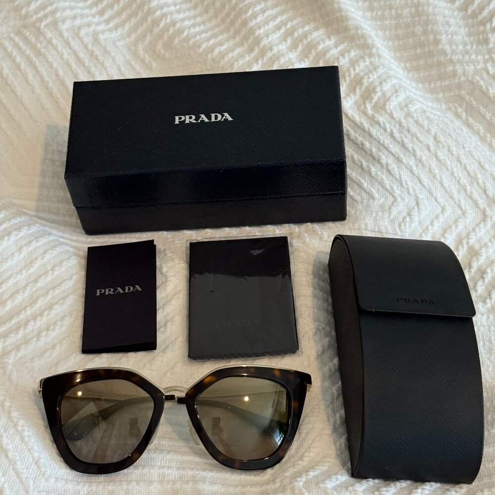 Cat Eye Tortoise Shell Prada Sunglasses with Gold Accents Prada Accessories